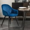 Kave Home Fabia fluwelen stoel in blauw met zwart stalen poten online kopen