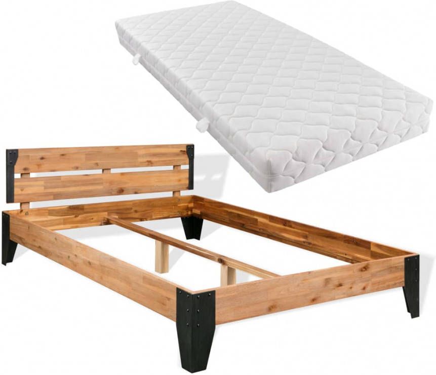 VidaXL Bed met 140x200 cm massief acaciahout staal - Meubelmooi.be