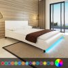 VidaXL Bedframe met LED kunstleer wit 140x200 cm online kopen
