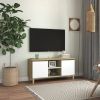 VidaXL Tv meubel met houten poten 103, 5x35x50 cm wit sonoma eikenkleur online kopen